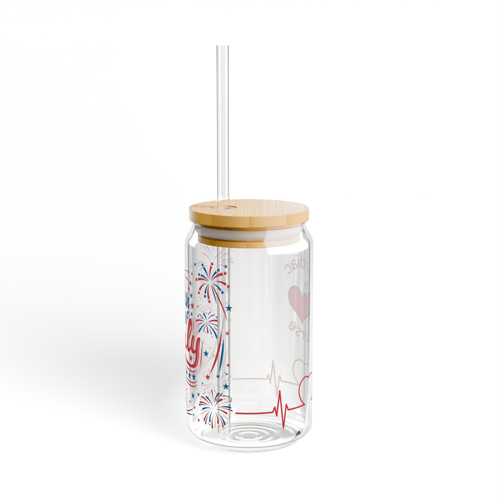 Festive Sipper Glass, 4th of July Drinkware, Nurse Appreciation Gift, Summer BBQ, Patriotic Straw Cup, Fireworks Design