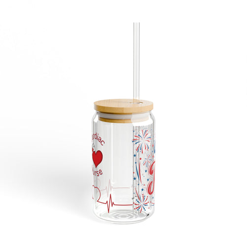 Festive Sipper Glass, 4th of July Drinkware, Nurse Appreciation Gift, Summer BBQ, Patriotic Straw Cup, Fireworks Design