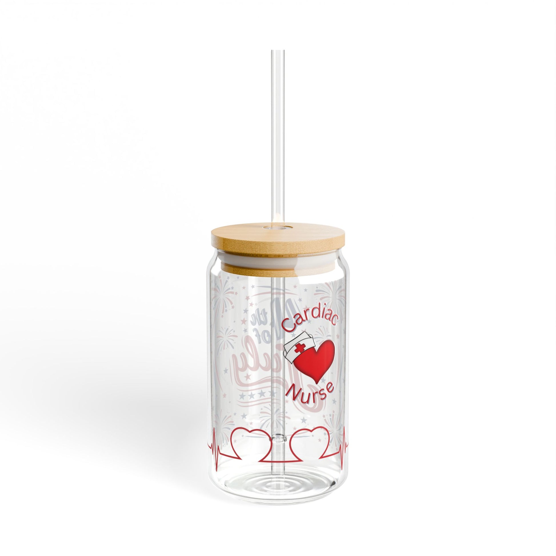 Festive Sipper Glass, 4th of July Drinkware, Nurse Appreciation Gift, Summer BBQ, Patriotic Straw Cup, Fireworks Design
